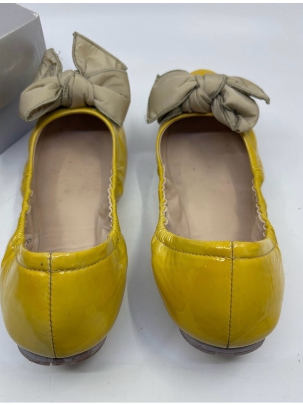 Prada Yellow Patent Leather Bow Ballet Flats - Picture 4 of 8